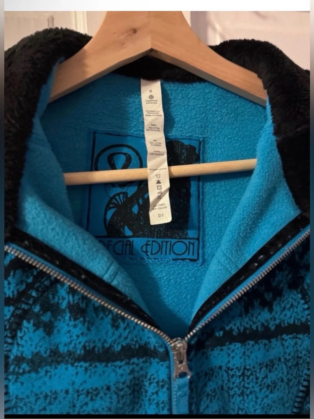 Lululemon Scuba Hoodie Special Edition Blue Black Fair Isle Sherpa Sz 6 Rare - Picture 8 of 8